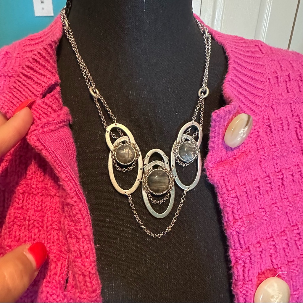 Silver Chain Necklace With Black Accents 48$